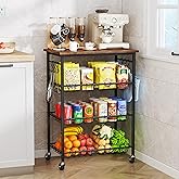 SWTYMIKI Rolling Kitchen Storage Cart - 4 Tier Microwave Table Stand with 6 Storage Baskets, Coffee Bar with Wheels, Kitchen Utility Cart Shelf Rack Organizer for Fruit, Vegetables, Potato (Brown)