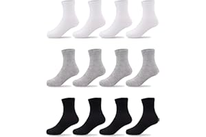 Duufin 12 Pairs Kids Crew Socks Boys Girls Youth Mid Calf Cut Casual Athletic School Dress Socks for Boys Girls 2-15 Years