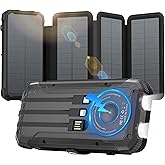 Solar Power Bank 20000mAh Portable Charger Built-in 3 Cables and Wireless Charging Battery Pack Compatible for iPhone, Samsung, IPX5 Waterproof, Bright Flashlight Perfect for Camping,Hiking,Outdoor