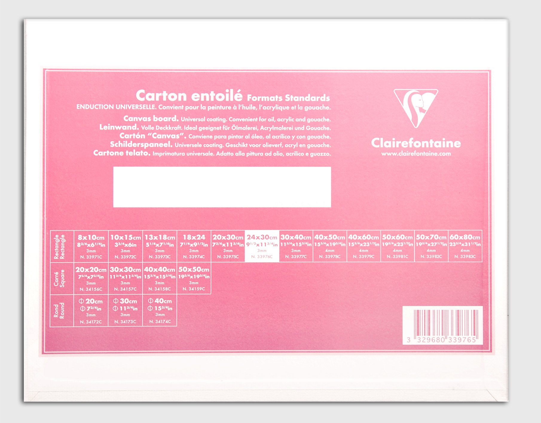 Clairefontaine - Ref 33976C - White Canvas Board (Standard) - 24 x 30cm - 3mm Thick, Made from 100% Cotton, Suitable for Oil & Acrylic Paints, Acid Free Surface