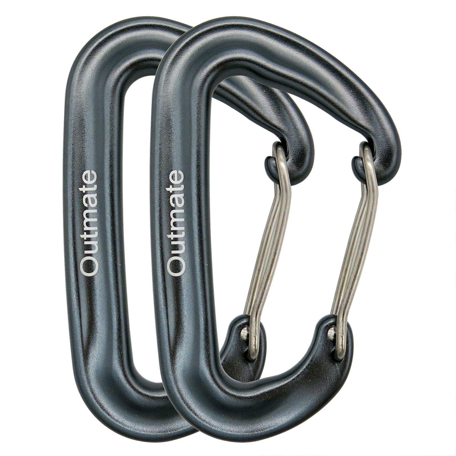 Outmate Carabiner Clip,12kN Aluminium Alloy Wiregate Carabiners,Heavy Duty Clips 2645lbs/1200kg,Perfect Gear for Hammocks Camping Hiking Keyring and Utility(Wire gate,2 Gray)