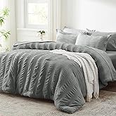 Zzlpp Queen Comforter Set 7 Pieces, Grey Seersucker Bed in a Bag with Comforter, Pillow Shams, Pillowcases, Flat Sheet, Fitted Sheet