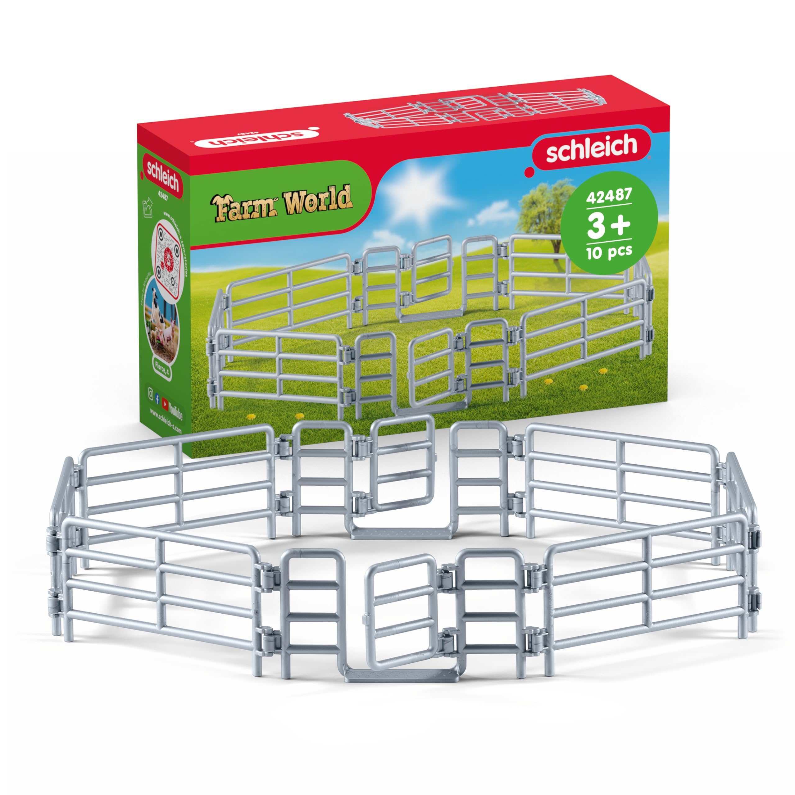 SCHLEICH Farm World Corral Fence with Gate Toy Accessory - Highly Detailed and Durable Farm Animal Toy Accessory, Fun and Educational Play for Boys and Girls, Gift for Kids Ages 3+, Small