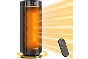 Oraimo Space Heater, 1500W Portable 16" Electric Heaters for Indoor Use, 70° Oscillation, 12H Timer, 25dB Quite PTC Ceramic Fast Safety Heating with Thermostat for Office, Home and Bedroom