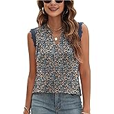 Blingfit Women's Tank Top Sleeveless Blouses V Neck T Shirts Summer Trendy Tops Loose Tunic Shirt