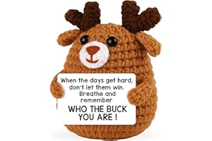 Skyists Emotional Cheer Support Crochet Christmas Deer Gifts for Men Coworker Teacher Husband Boyfriend Cute Christmas Stocking Stuffer for Women Mini Positive Reindeer Decor for Birthday