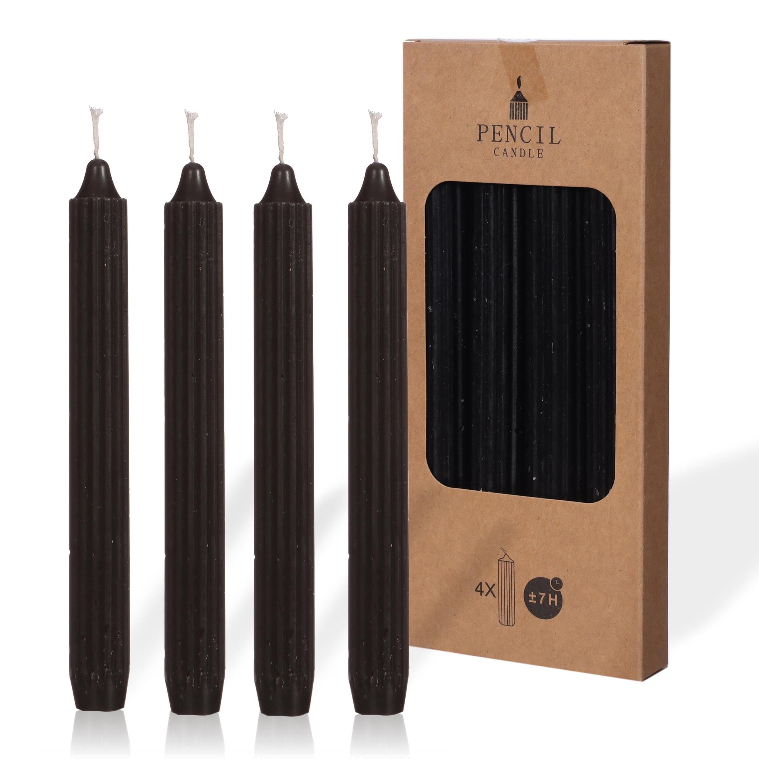 comforder COMFORDER Taper Candles Set, 4 x Table Candles Plain + Ribbed, 20 cm, 7 Hours Burning Time (Black)
