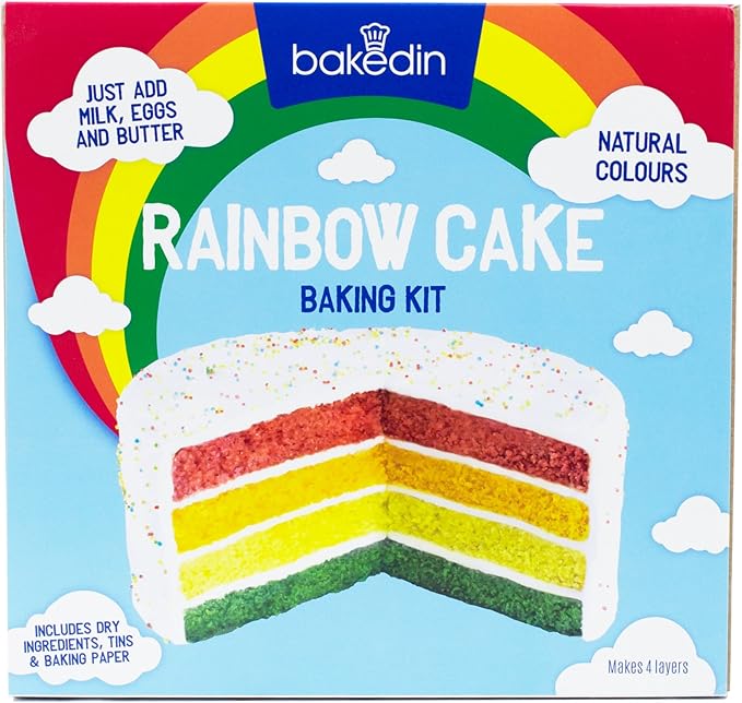 Bakedin Rainbow Cake Baking Kit, 970g Includes Coloured Cake Mixes, 4