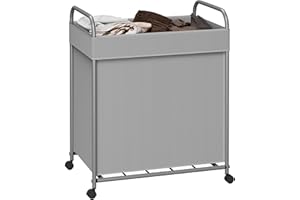 CASAMAYA Laundry Basket with Wheels, Rolling Laundry Hamper, Laundry Sorter with Removable Liner, Steel Frame with Handle, 80L,19.7 x 13 x 25.2 Inches, Grey, LHC100G01