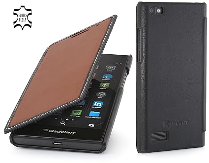 StilGut Book Type Case, dünne Hülle Leder-Tasche für BlackBerry Leap. Seitlich klappbares Flip-Case aus Echtleder für BlackBe