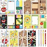 Funrous 4 Sets Teacher Sticky Note with Pen and Bow Ribbon Memo Pad Apple Pencil Coffee Cup Rainbow Shape Self-Stick Note Page Marker for Teacher's Day Appreciation Gift Wishlist School Office Supply