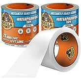 GORILLA Waterproofing Tape, Permanent Seal, White, 4" x 10', 2-Pack | Heavy Duty Adhesive, For Indoor and Outdoor Use, Great for Leaks and Repairs