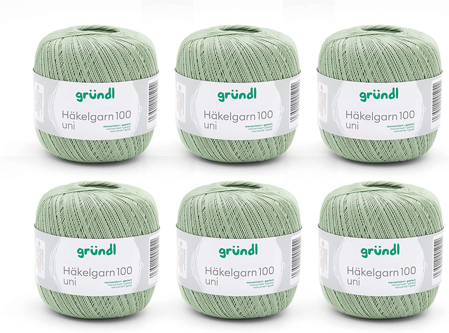 Gründl Wool Crochet Yarn 100 100% Cotton 6 x 100 g Balls Needle Size 1.5-2 6 100 g / 566 m Thin Yarn for Crochet Cotton Yarn Pistachio — image 1