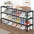 Long Shoe Rack - 3 Tier Shoe Organizer for Closet, Entryway, Garage - Stackable and Free Standing - Space Saving Small Shoe Shelves