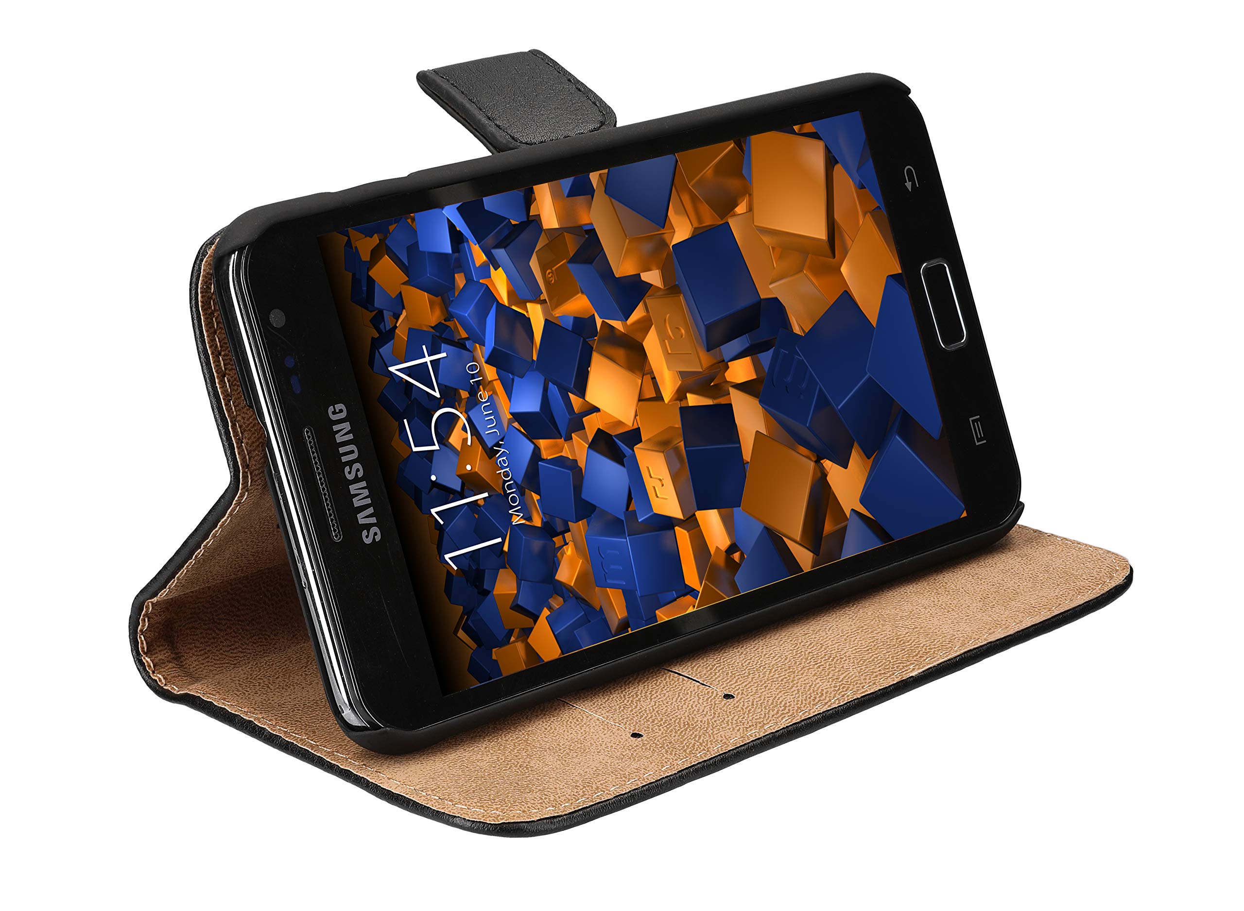 mumbi Genuine Leather Book-Style Case Compatible with Samsung Galaxy Note Black