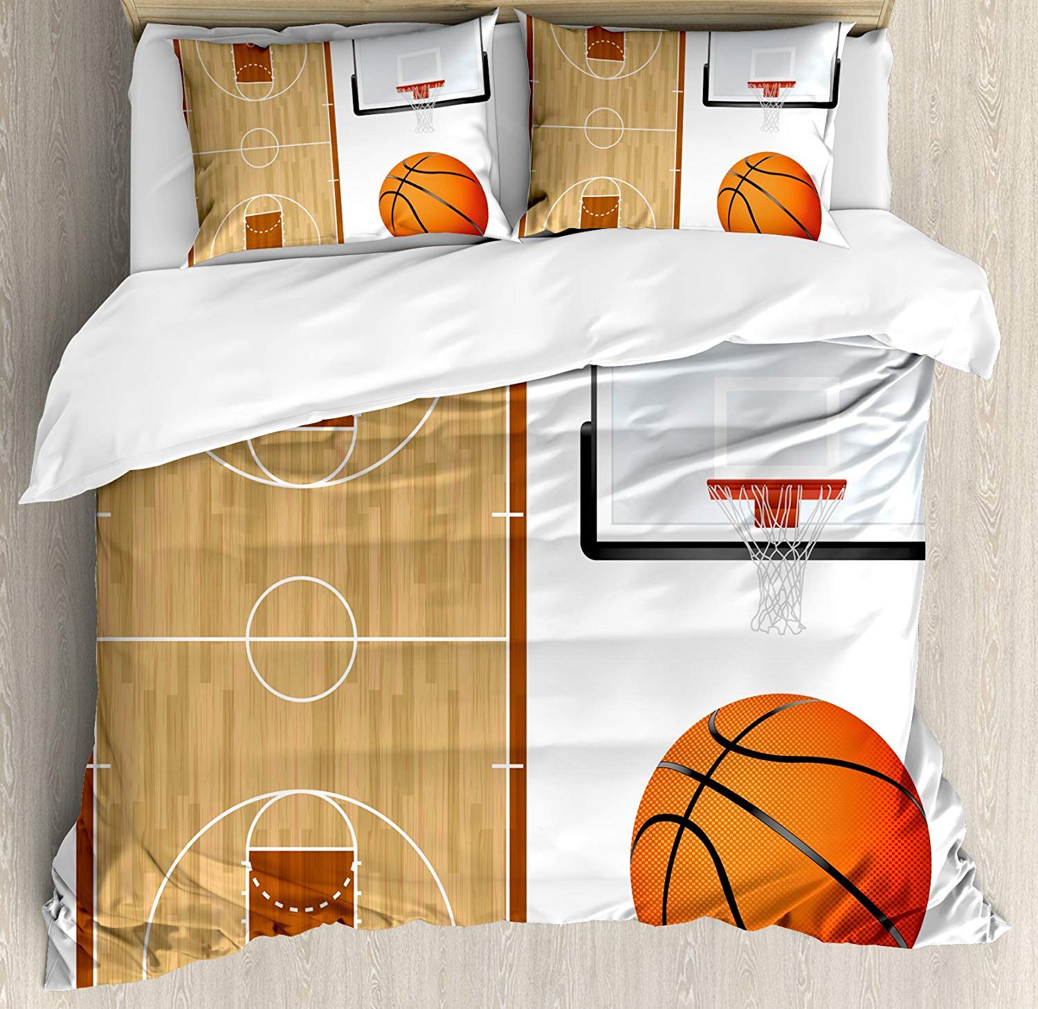 Boy S Room Duvet Cover Set King Size Basketball Court Backboard Illustration Realistic Sports Themed Decorative 3 Piece Bedding Set With 2 Pillow