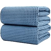 POLYTE 430 GSM Microfiber Quick Dry Lint Free Bath Sheet, 70 x 35 in, Set of 2 (Waffle Weave)