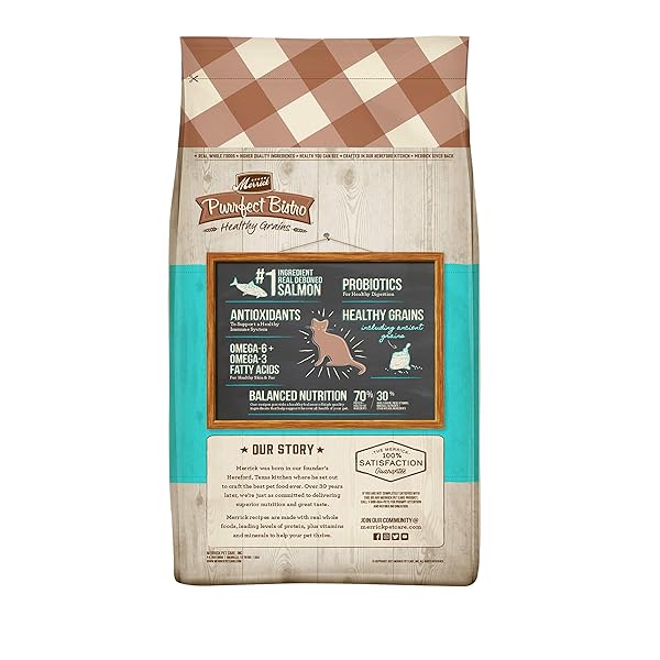 MERRICK PURRFECT BISTRO PREMIUM HEALTHY GRAINS DRY CAT FOOD FOR ADULT CATS, REAL SALMON AND BROWN RICE RECIPE – 4.0 LB. BAG