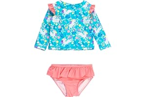RuffleButts Baby/Toddler Girls Skirted Long Sleeve Rash Guard Bikini UPF50+ Sun Protected Swimsuit