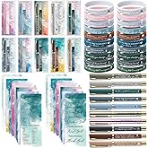 Gueevin 40 Sets Christian Gifts for Women Men Bulk Valentines Religious Faith Bookmarks Bible Verse Gel Pen Bible Scripture Silicone Bracelet for Church Pastor Appreciation Stuffers(Color,Watercolor)