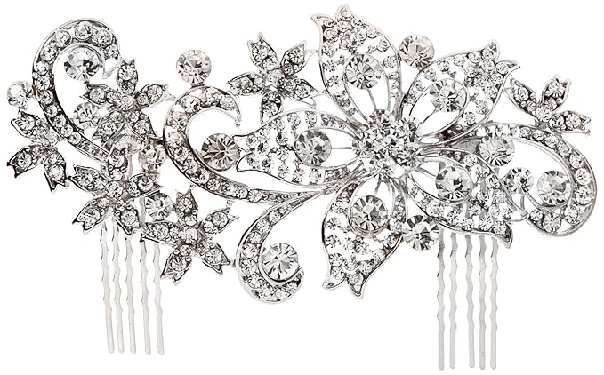 Unik Occasions Large Floral Rhinestone Crystal Wedding Hair Comb