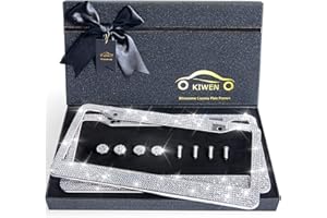 KIWEN Bling License Plate Frames with High End Ribbon Gift Box,2 Pack Rhinestone License Plate Frame,Handcrafted Crystal Premium Stainless Steel Bling License Plate Frame for Women,Party,Birthday,Xms Gift
