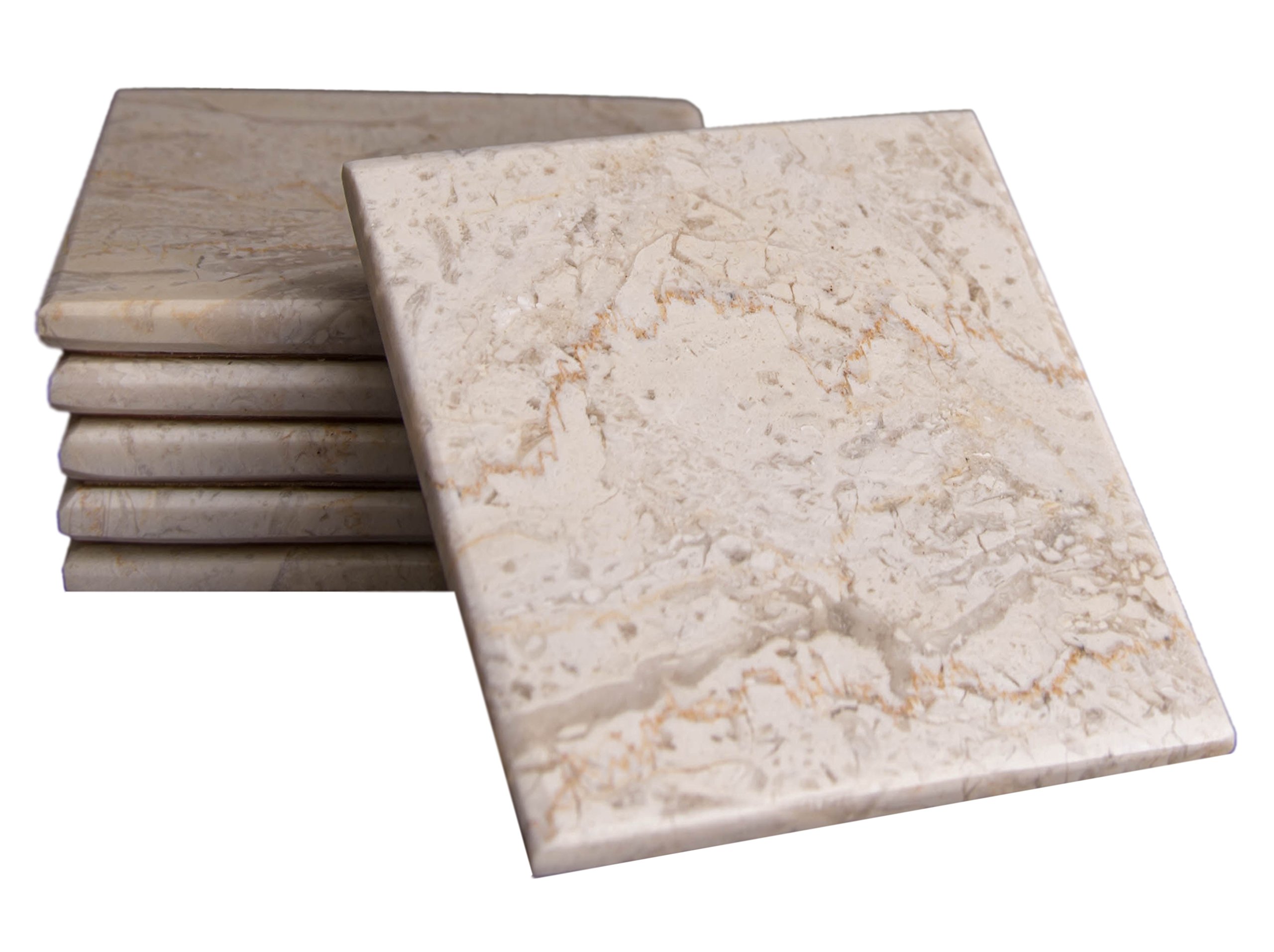 CraftsOfEgypt 6 Natural stone marble Coasters Handmade with soft velvet at the bottom - CSTSQ-Biege
