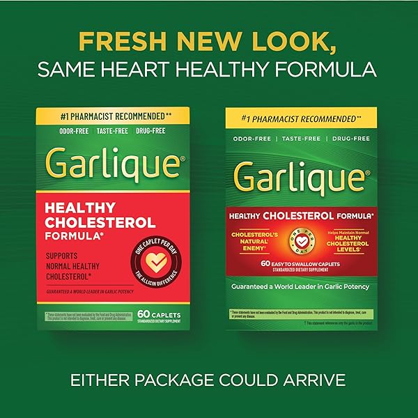 GARLIQUE GARLIC EXTRACT SUPPLEMENT, HEALTHY CHOLESTEROL FORMULA, ODORLESS & VEGAN, 60 CAPLETS