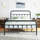 Shintenchi Full Size Metal Platform Bed Frame with Headboard & Footboard, Steel Slat Mattress Foundation, Under Bed Storage, Noise-Free, No Box Spring Needed, Black Round