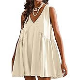 Tomosc Sleeveless Mini Dress for Women 2026 Summer Casual V Neck Sundress Loose Babydoll Dress with Pockets