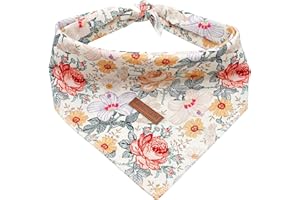 Elegant little tail Dog Bandana, Vintage Flower Pattern Girl Dog Bandanas for Small Medium Large Dogs Washable Square Dog Scarf Adjustable Dog Kerchief