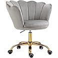 ZOBIDO Comfy Home Office Task Chair with Wheels, Cute Modern Upholstered Velvet Seashell Back Adjustable Swivel Vanity Desk Chair, for Women, for Girls, Living Room, Bedroom (Grey)