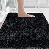 Yimobra Chenille Bathroom Rugs Non Slip, Extra Thick Soft Absorbent Bath Rug, Machine Washable Quick Dry Bath Mat for Bathroom Floor, Tub and Shower, Home Decor Accessories, 24x17, Black