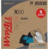WypAll PowerClean X80 Heavy Duty Cloths, 5 x 76 Towels (05930) | Pop-Up Box, Red Towels, Thick &amp; Highly Durable, Ideal for Cleaning Abrasive Surfaces, Strong Enough to be Reused