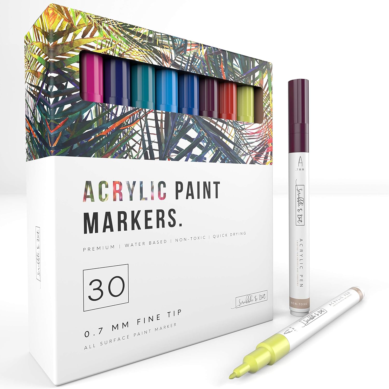 Acrylic Paint Pens - 30 Premium Water-Based Acrylic Paint Markers Quick
