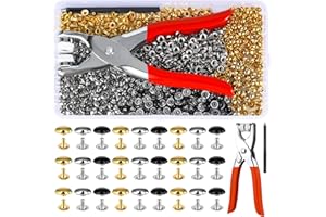 KOGYXE 180 Sets 6mm Leather Rivets, Double Round Cap Leather Rivets, 3 Colors Caps Leather Rivets, Metal Studs with Fixing Tools for Leather Craft Repairs Decoration