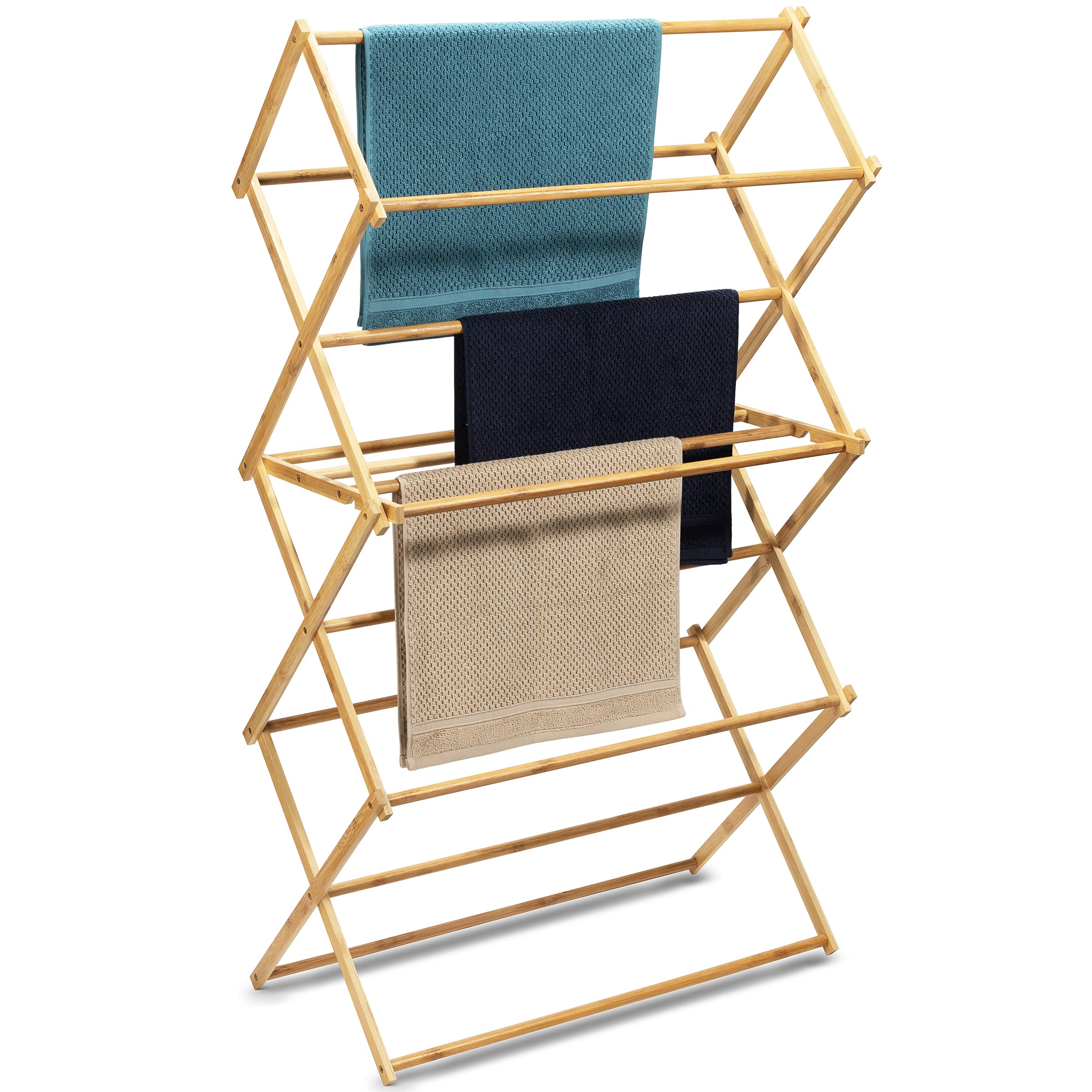 Bartnelli Bamboo Laundry Drying Rack for Clothes, Wood Clothing Dryer, Extreme Stability, Heavy Duty Built, Foldable, Collapsible Space Saving | Indoor-Outdoor Use - Pre-Assembled