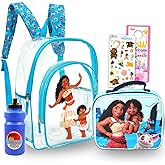 Disney Moana Clear Backpack with Lunch Box - Bundle with 16" Backpack for Girls, Lunch Bag, Water Bottle, Stickers, More | Transparent Moana School Bag for Kids School Supplies