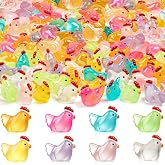 SYWHXY 64PCS Luminous Mini Resin Chicken Figurines 8 Colors Tiny Chickens | Miniature Chickens Animals Figurines Glow in The Dark, Micro Landscape DIY, Home Outdoor Party Decor