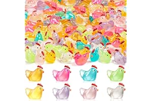 SYWHXY 64PCS Luminous Mini Chicken Figurines Resin Miniature Animals, 8 Colors Tiny Chickens Miniature Glow in The Dark for Dollhouse, Micro Landscape, DIY, Home Outdoor Party Decor