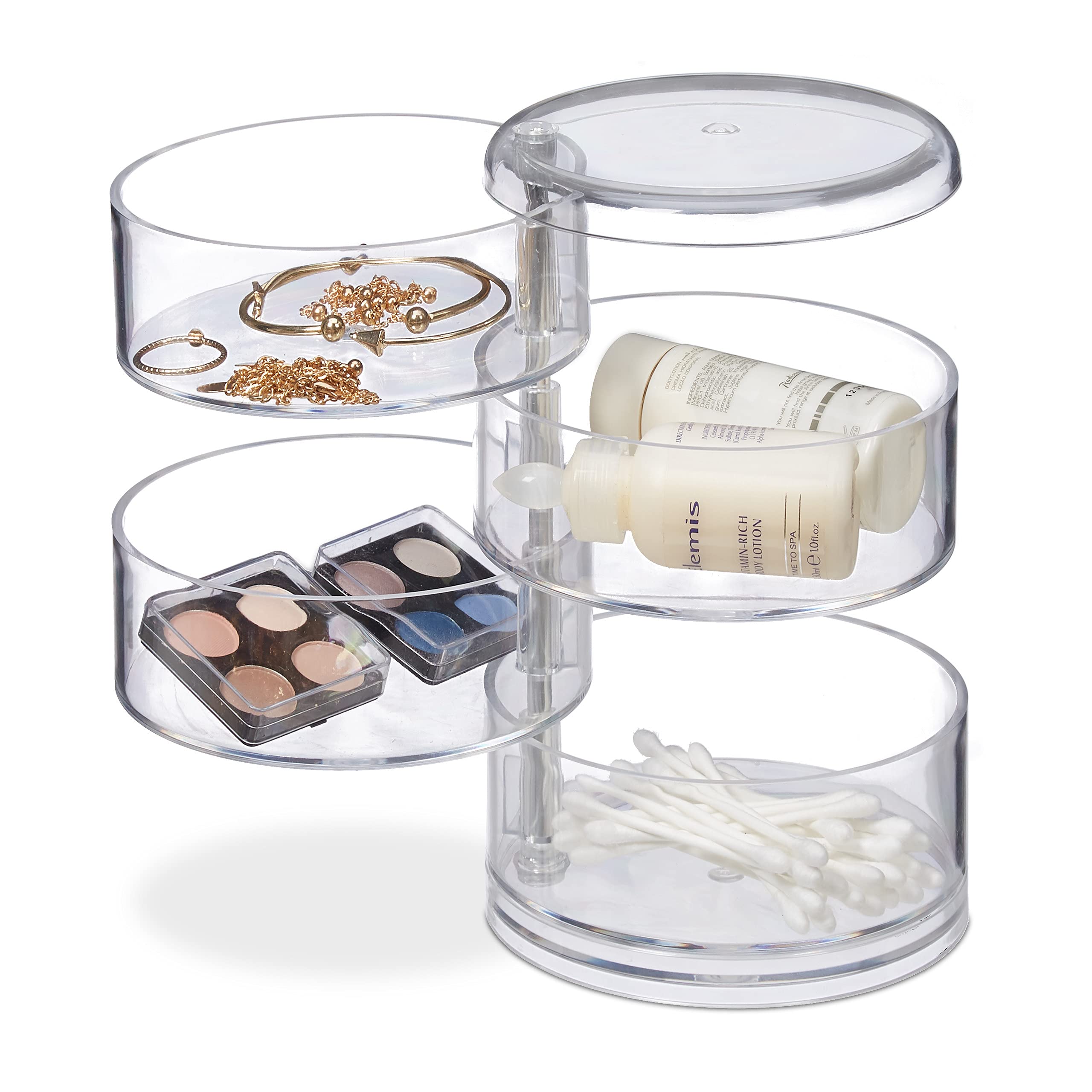 Relaxdays Cosmetic Organiser with 4 Swivel Compartments, Makeup Kit for Lipstick etc., Acrylic Jewellery Stand, Transparent