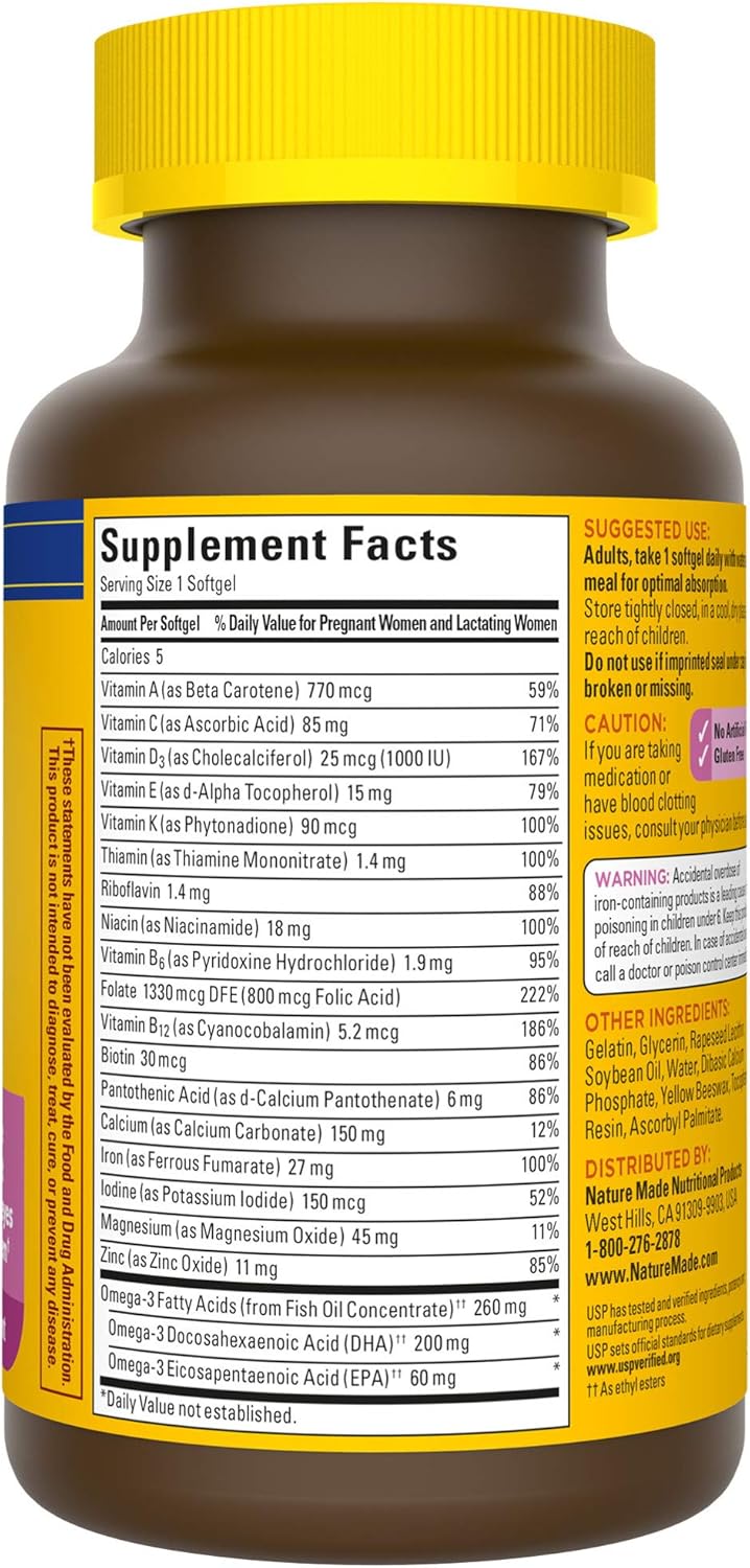 Nature Made Prenatal Multivitamin + 200 mg DHA Softgels, 110 Count to Support Baby’s Development (Packaging May Vary): Health & Personal Care