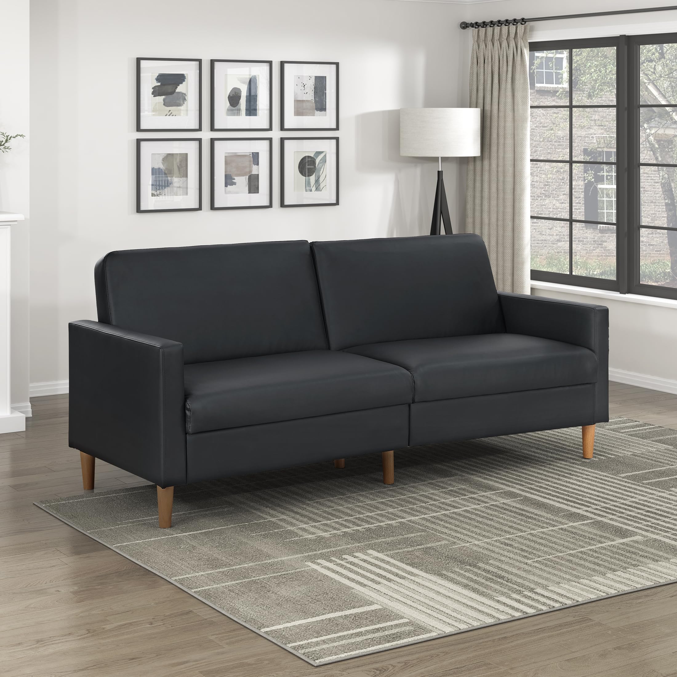 Photo 1 of Lexicon 79"W Convertible Futon Sofa Bed, Loveseat, Faux Leather Upholstered Couch Sleeper, Adjustable Backrests, Padded Pocket Coil, Solid Wood Legs for Living Room, Bedroom, Apartment, Office, Black