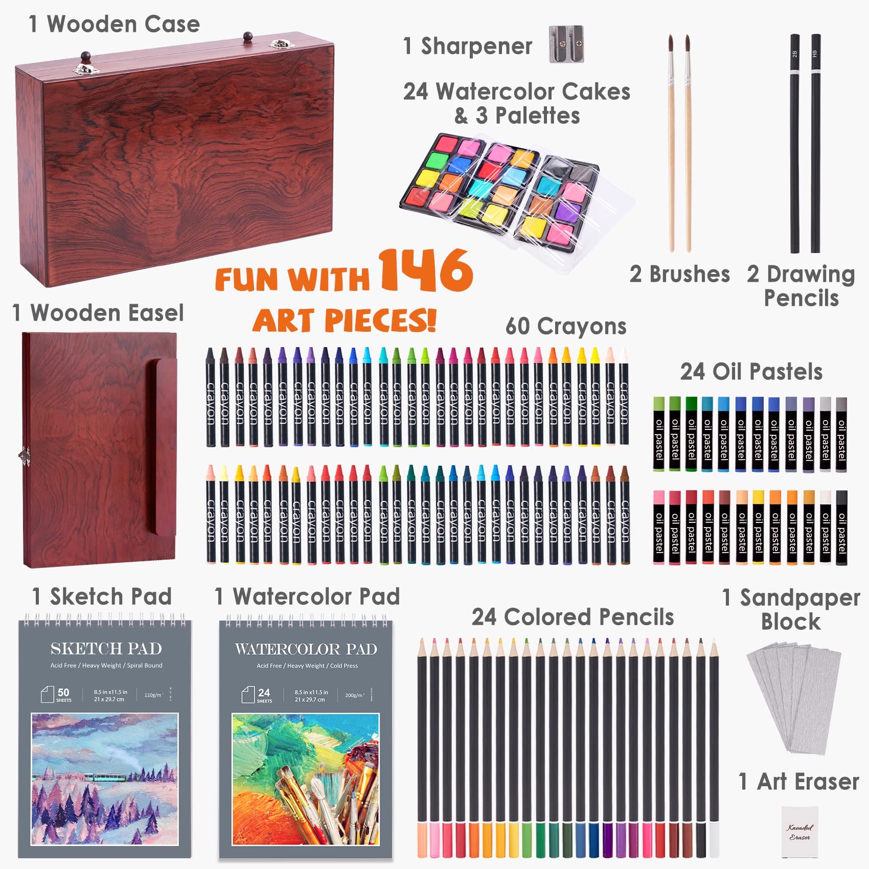 Mua 146 Piece Deluxe Art Set with Easel, Wooden Art Box with 2 Drawing ...