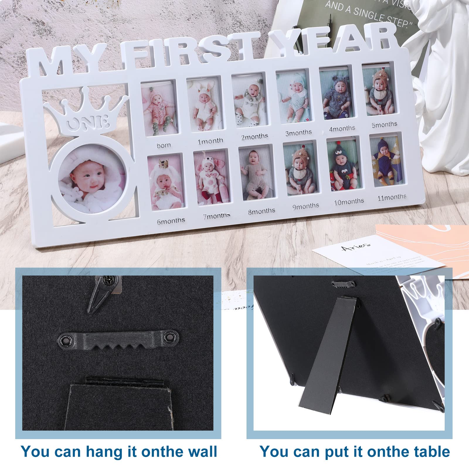 Unittype My First Year Baby Picture Frame Newborn Baby's First Twelve Months Photo Collage,12 Month Milestone Keepsake Frame for Photo Memories Baby 1st Birthday Mothers Day Gift(White)