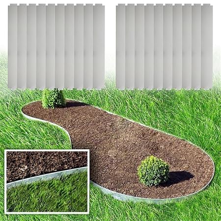 MCTECH® 20 x Rasenkante Metall verzinkt Beetumrandung Beeteinfassung Mähkante, 14cm hoch, 100cm lang (20m)