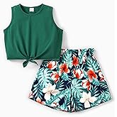 PATPAT Girls Hawaiian Outfits Crop Tank Tops + Elastic Waist Shorts with Pockets Clothing Sets Summer Clothes 4-14 Years