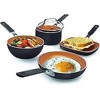 Gotham Steel Mini Stackmaster 5 Piece Cookware Set – Nonstick Personal Sized Fry Pan, Sauce Pan, Wok and Grill/Griddle…