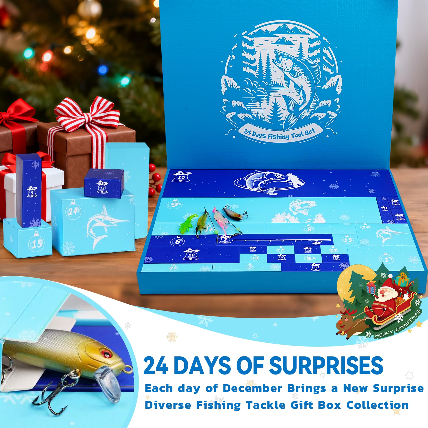 LUMYCE Fishing Advent Calendar 2025: Mens Advent Calendar 2025 Christmas Calendar for Men - Advent Calendar Tools for Dad Brother Ancle Husband 24 Fishing Gear & Accessories Gifts for Fishing Lovers