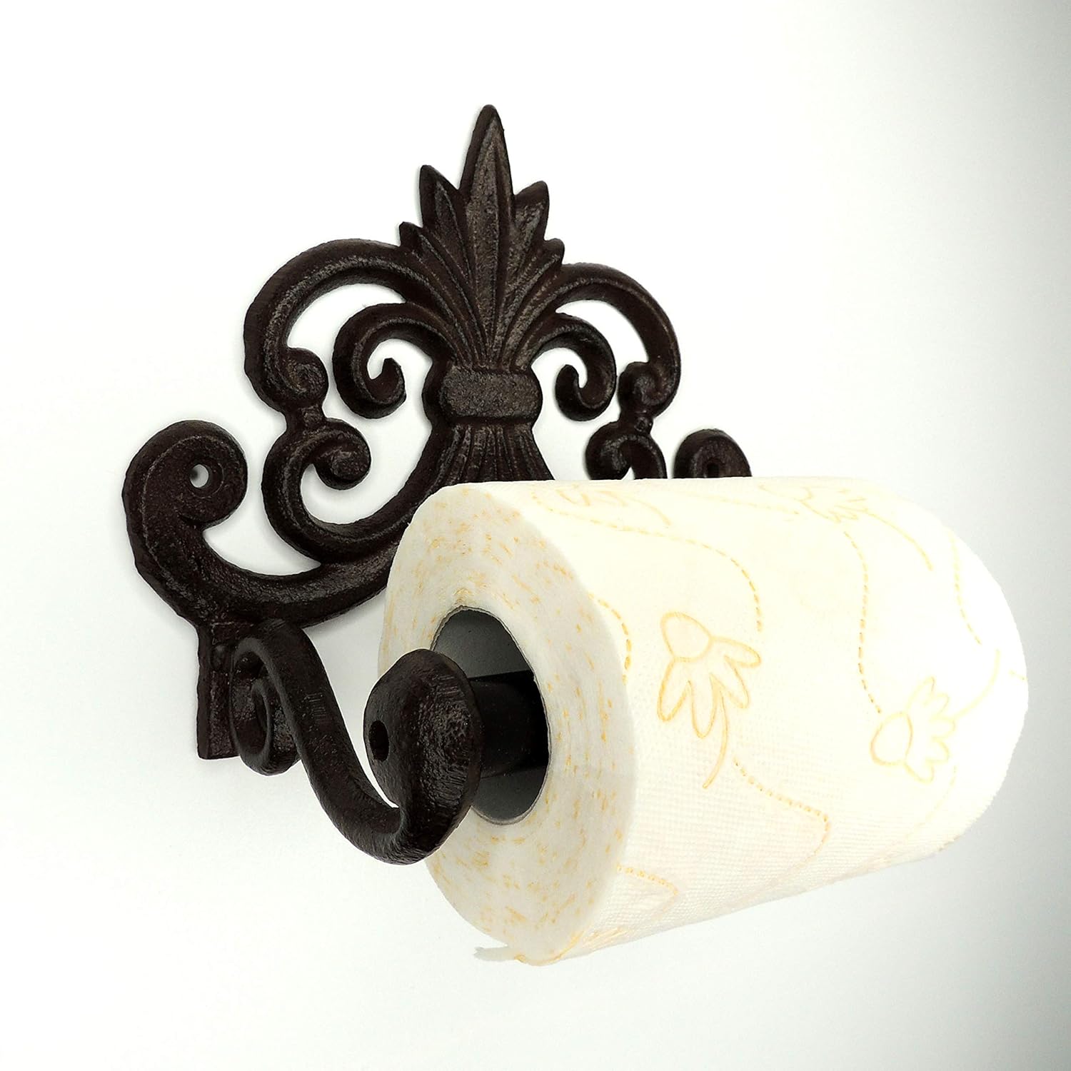 Comfify Fleur De Lis Cast Iron Toilet Paper Roll Holder, Cast Iron Wall Mounted Toilet Tissue Holder - Image 4